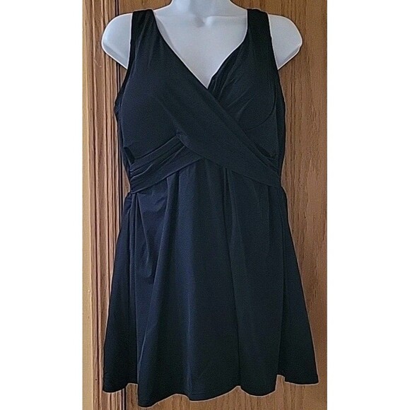 Swimsuit One Piece Dress 1PC Black 18W Soft Cup 1X Solid Women's  S613 - Picture 1 of 7